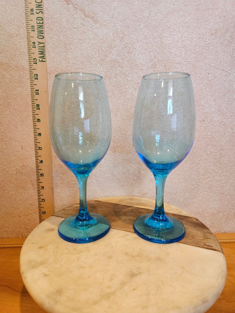 Cristar "Rioja' Aquamarine Water/Wine Goblets bareware colored glassware