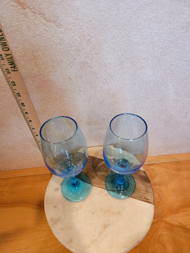 Cristar "Rioja' Aquamarine Water/Wine Goblets bareware colored glassware
