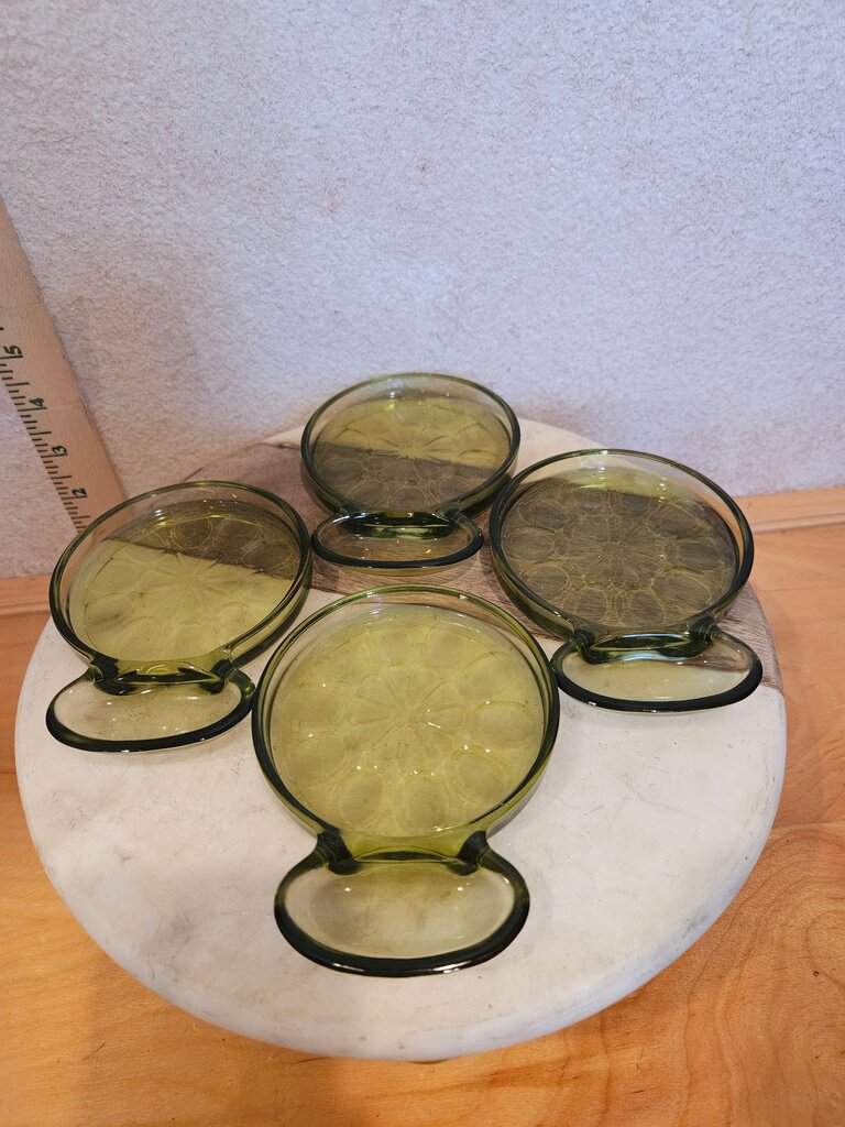 Vintage Green Glass Coasters Set