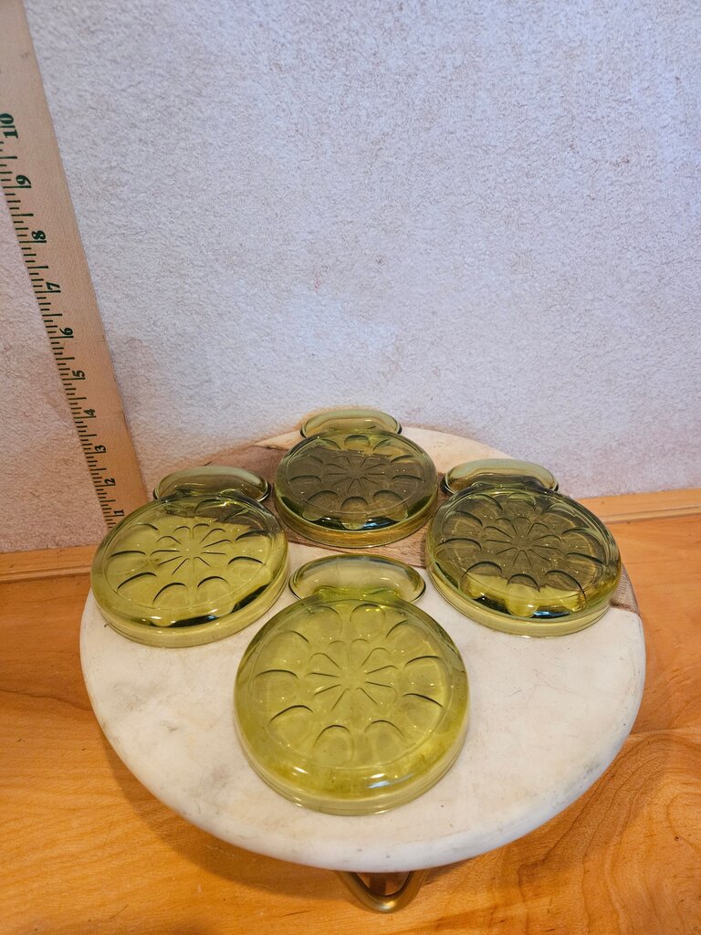 Vintage Green Glass Coasters Set