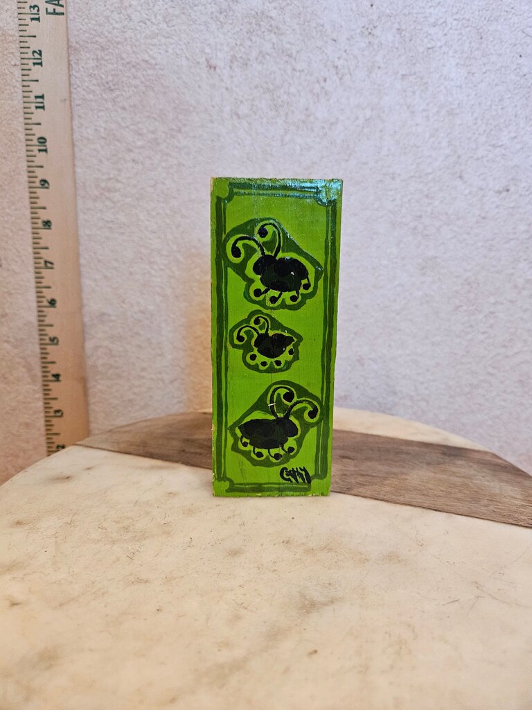 Green Decorative Block with hand Painted Bug Pattern