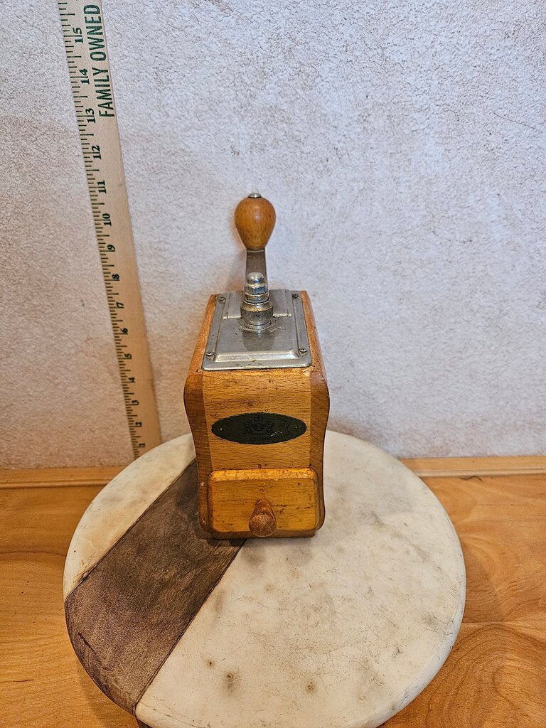 Vintage Wooden Hand Crank Coffee Grinder with wood drawer