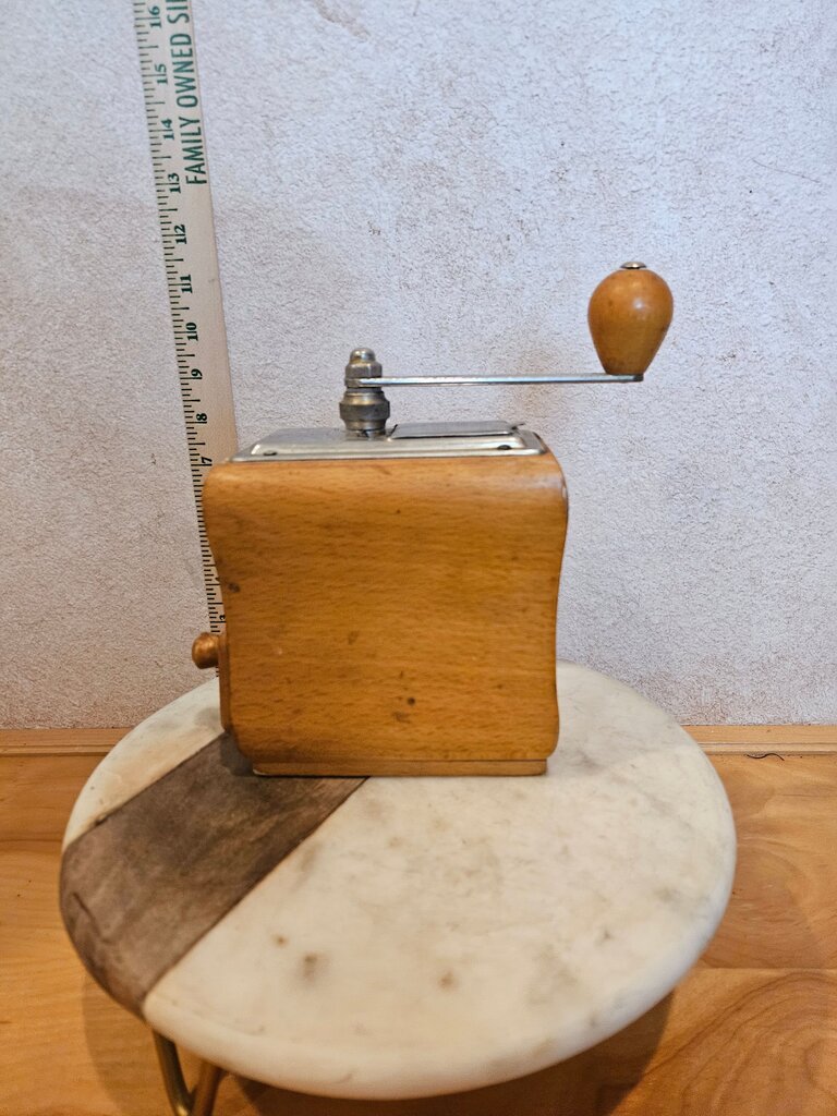 Vintage Wooden Hand Crank Coffee Grinder with wood drawer