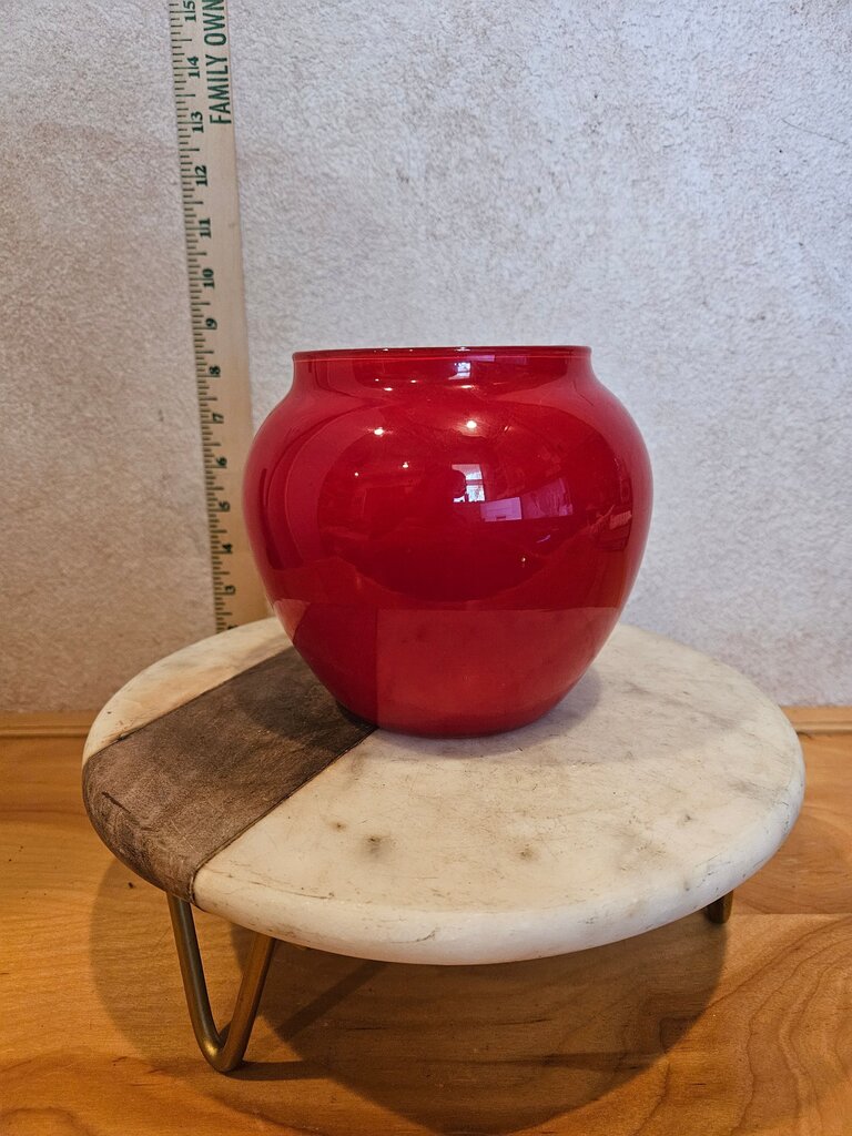 Orb Red Glass Round Flower Vase Bowl Collectible Home Decor