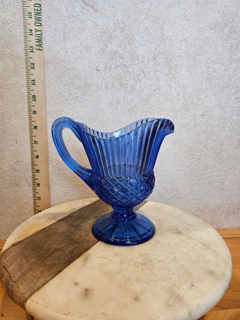 Vintage 1970's Avon Fostoria Glass Pitcher 5.25"H Cobalt Blue Frosted MT. Vernon