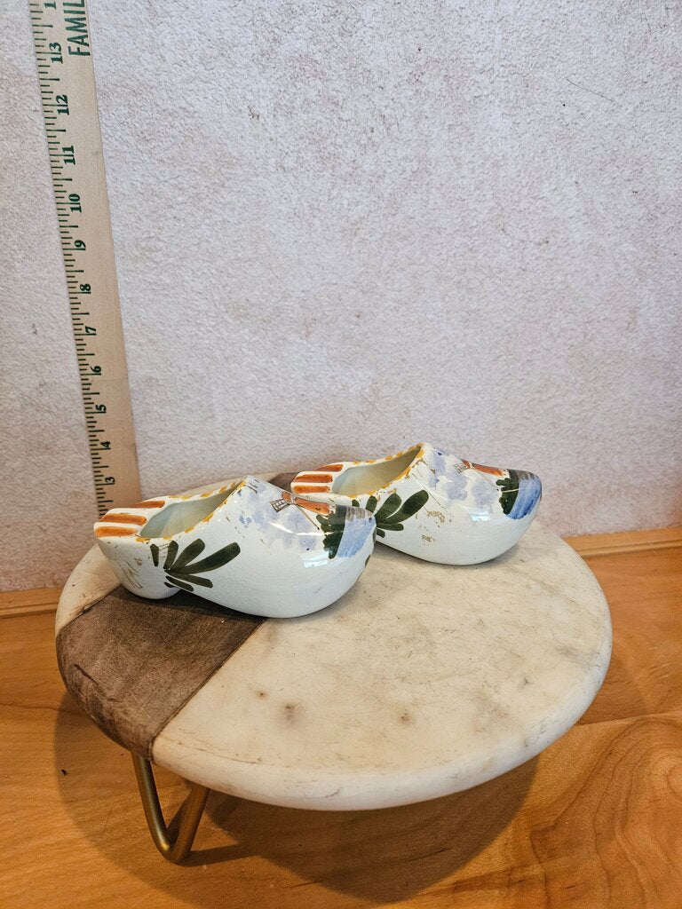 Pair of Vintage Delft Miniature Ceramic Clog Holland Painted Windmill Netherlands Dutch Cute Ceramics Unique Gift