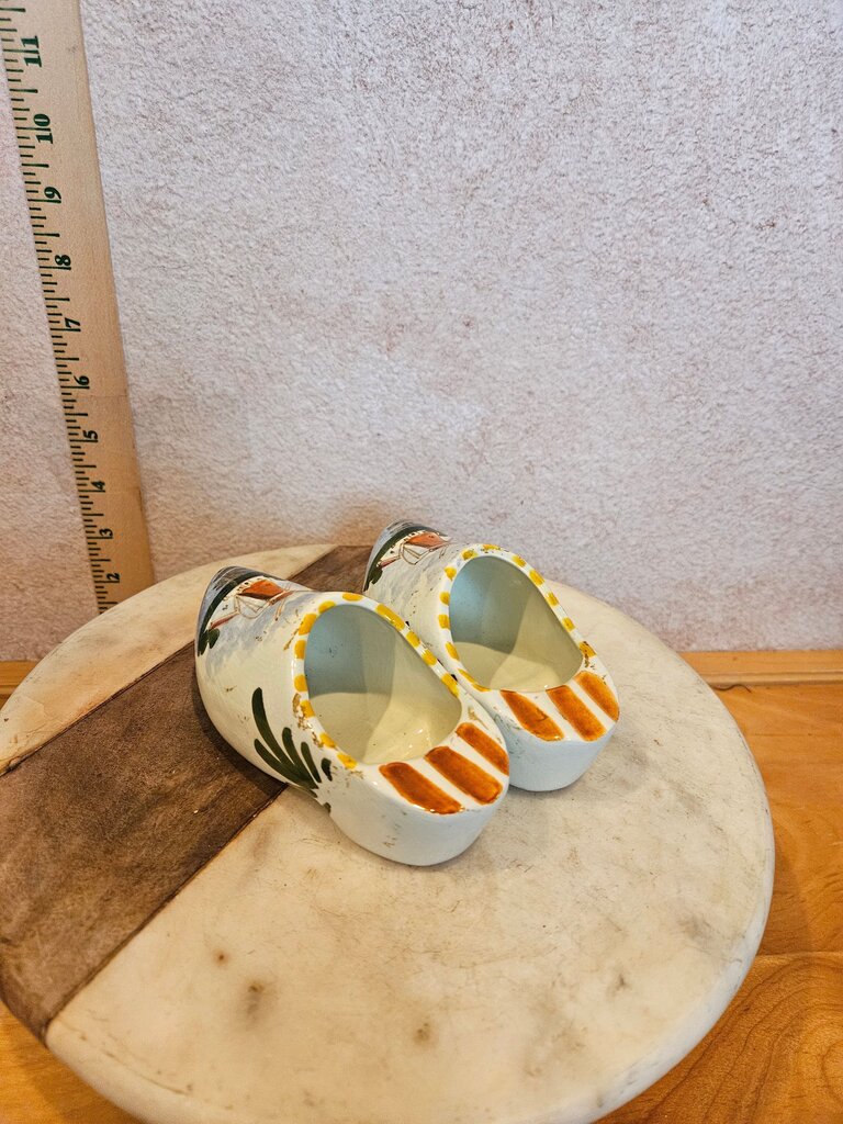 Pair of Vintage Delft Miniature Ceramic Clog Holland Painted Windmill Netherlands Dutch Cute Ceramics Unique Gift