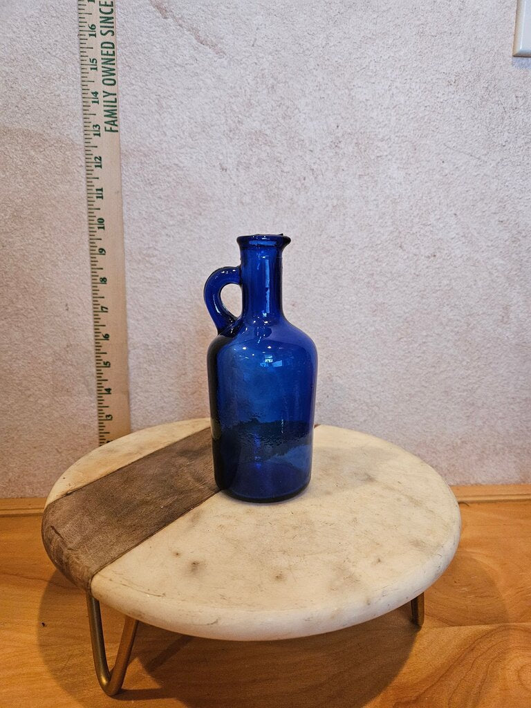 SMALL Vintage Cobalt Blue GLASS Jug WITH HANDLE