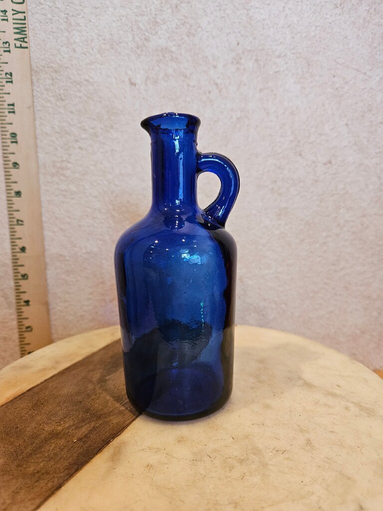 SMALL Vintage Cobalt Blue GLASS Jug WITH HANDLE