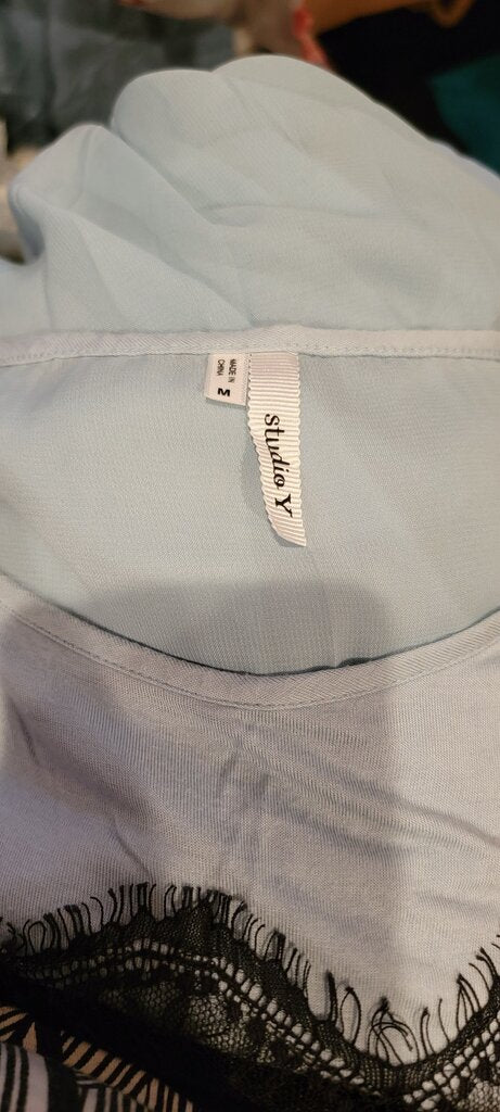 Studio Y Women's Light Blue Lace Top