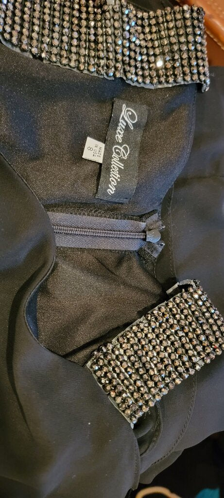 Luxe Collection Layered Black Dress with Rhinestone Straps