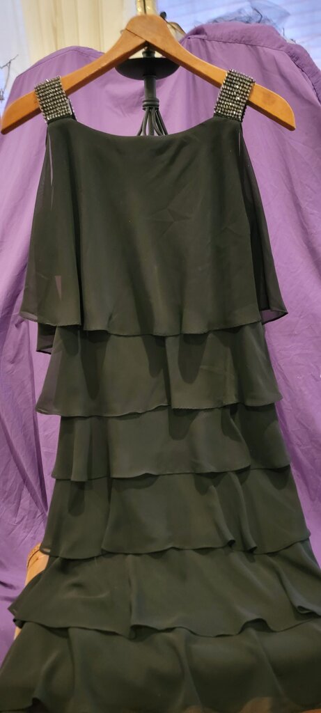 Luxe Collection Layered Black Dress with Rhinestone Straps