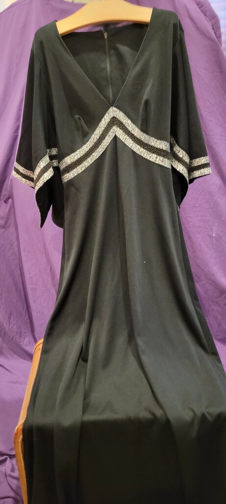 Elegant Black Dress with Silver Trim