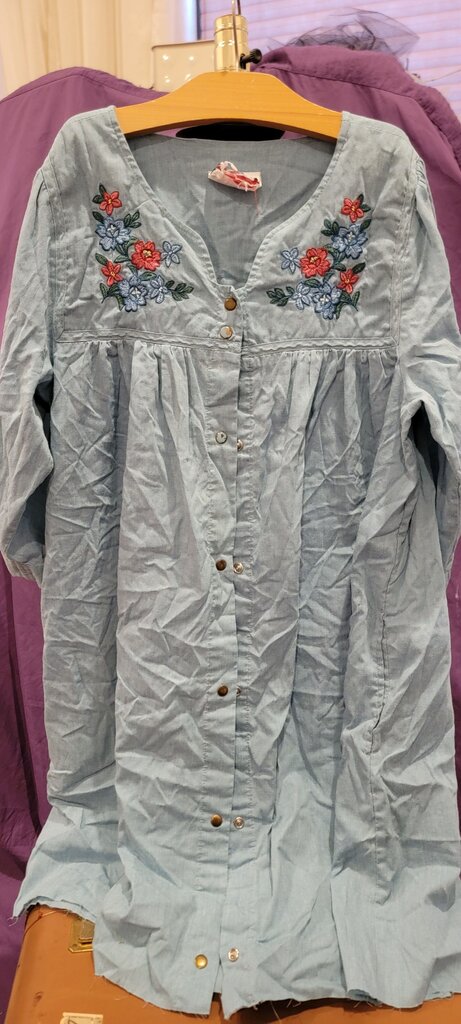 Embroidered Chambray Dress