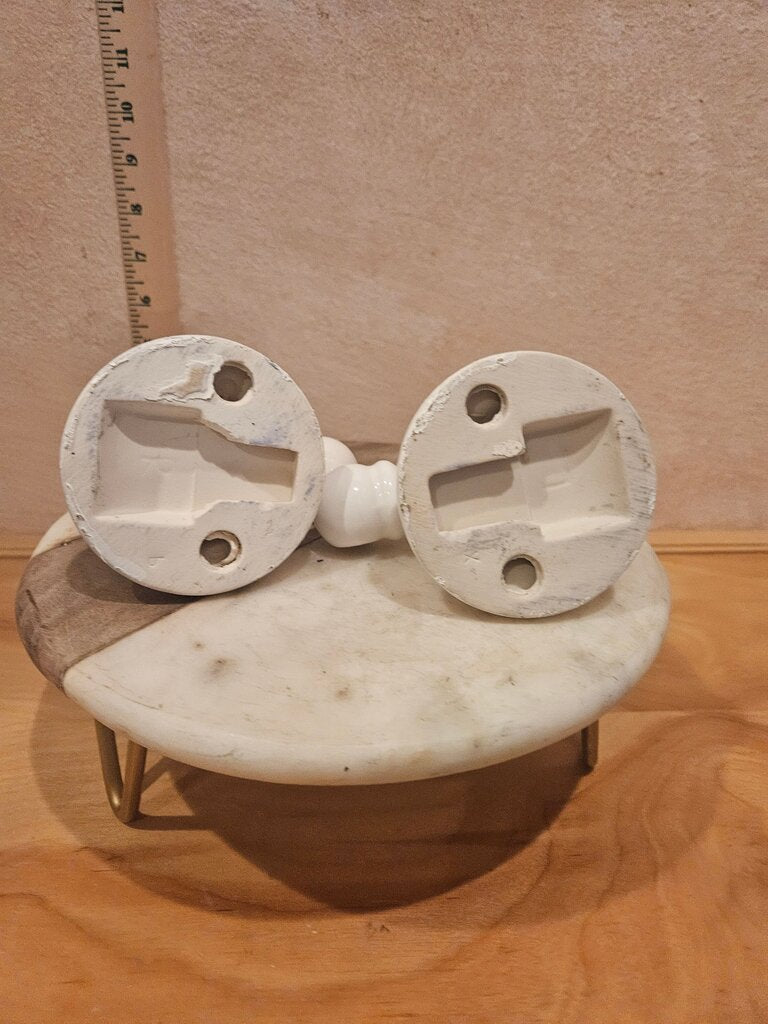 Antique Ceramic Double Architectural Salvage Pair of Porcelain Screw Mount Towel Bar Holders