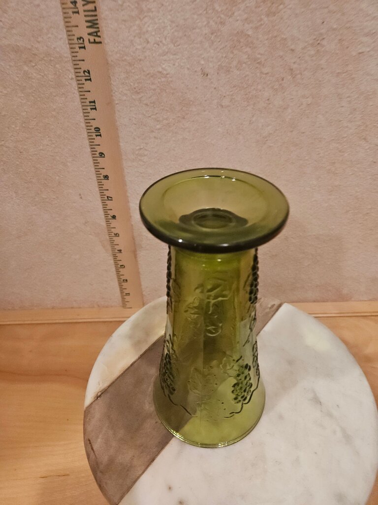 Vintage Indiana Art Glass Vase Tall Footed Harvest Grape pattern Colony Green
