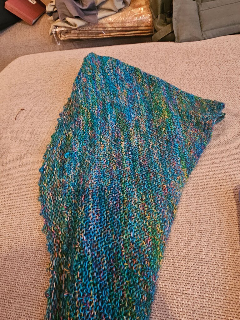 Colorful Knit Shawl with Cross Charm