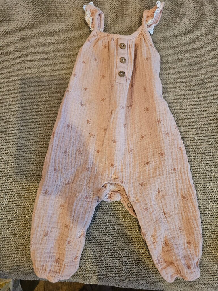Infant Girl's Pink Ruffled Romper with Buttons