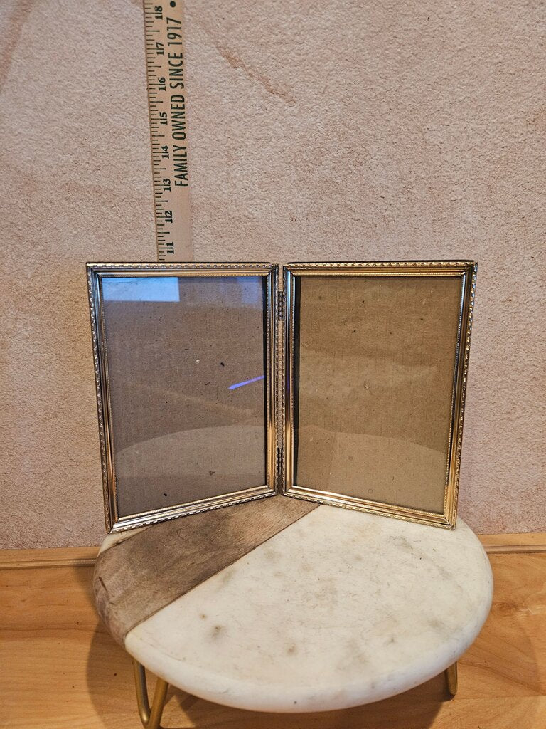 Vintage Bifold Picture Frame 1970-80's double photo countertop display