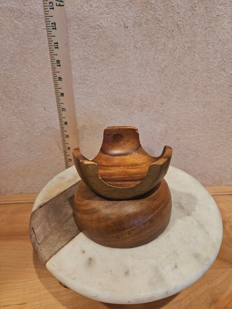 MCM Style Sleek Carved Wooden Decorative Bowl Stand candle holder riser candy dish