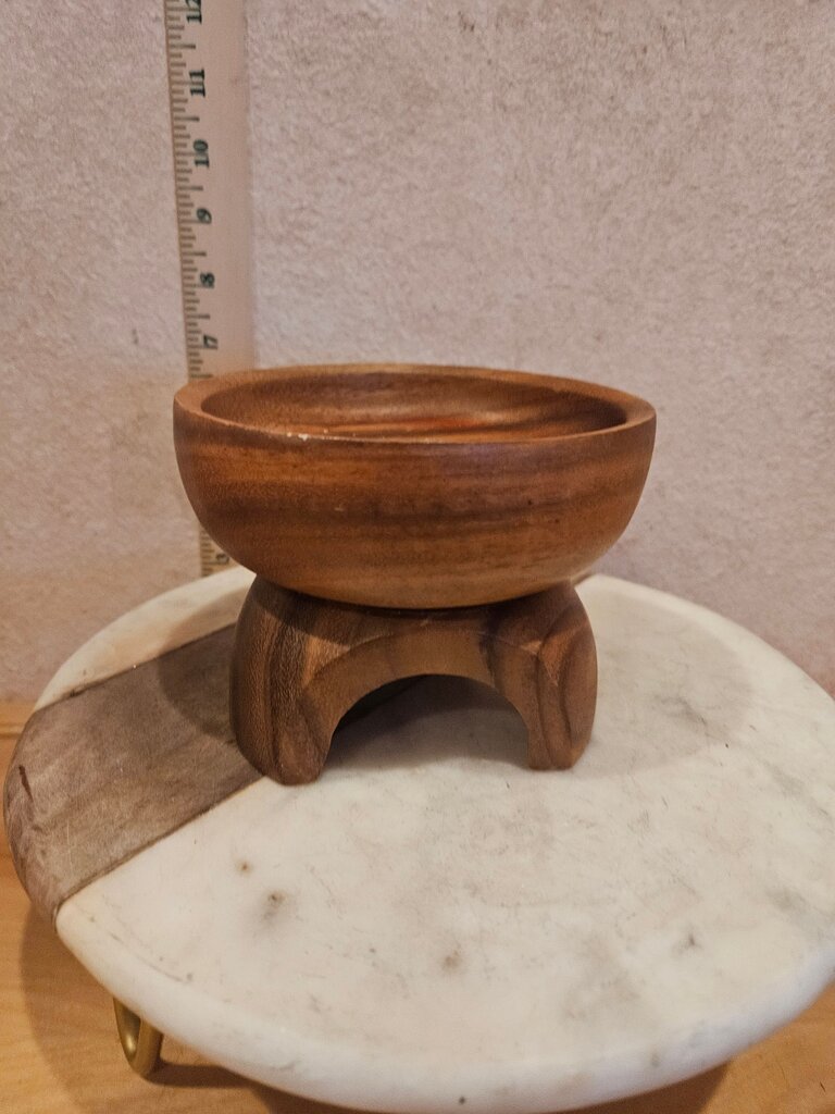 MCM Style Sleek Carved Wooden Decorative Bowl Stand candle holder riser candy dish