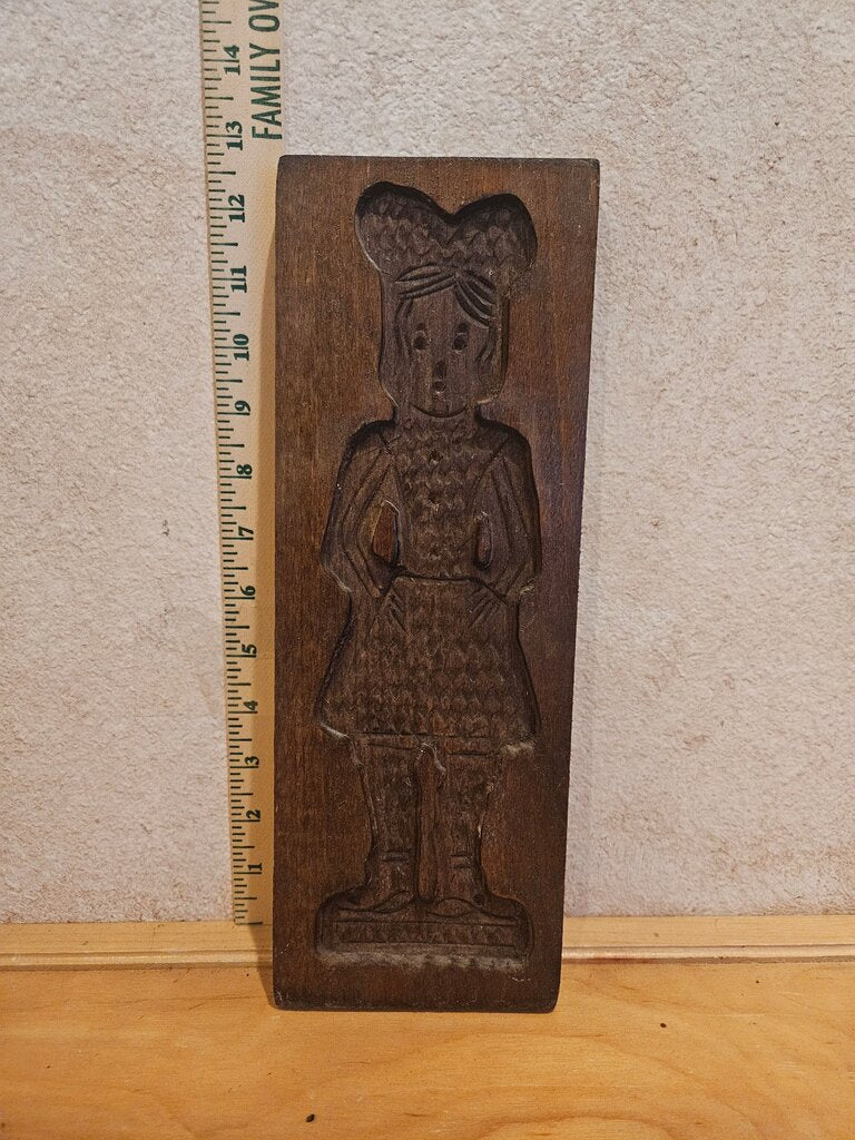 Antique Hand Carved Rustic Wood Dutch Biscuit Springerle Mold Cookie plate Female woman gingerbread press