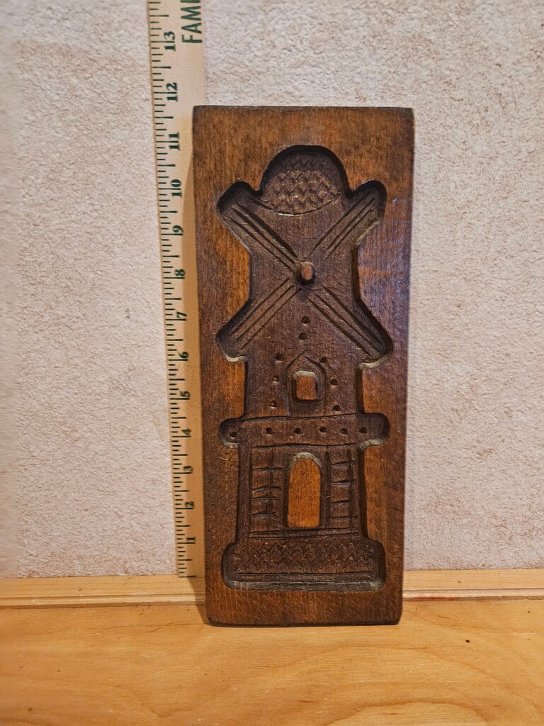 Antique Hand Carved Wooden Dutch Windmill Cookie Mold, Heavy Solid Wood, cottagecore grandma Kitchen, Holland Decor