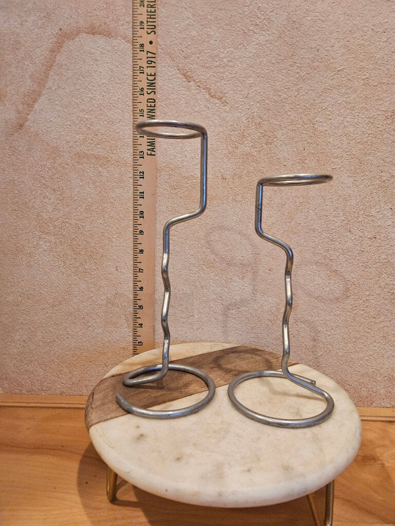 Set of 2 Metal Chrome Geometric sleek candle Holders riseres