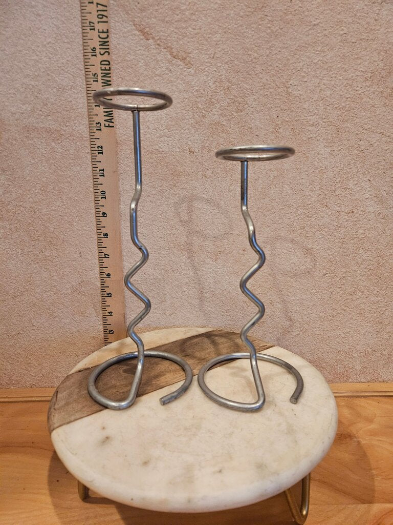 Set of 2 Metal Chrome Geometric sleek candle Holders riseres