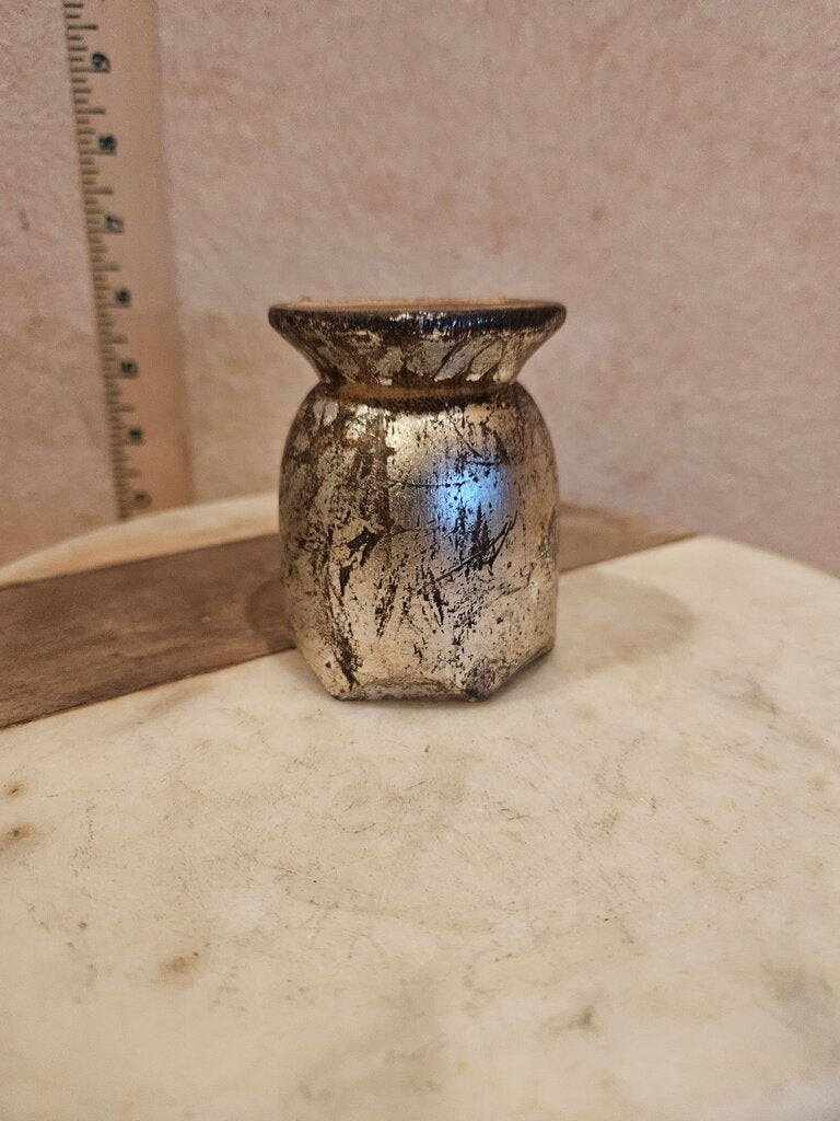 Vintage Made in India Handmade Gilded silver hand turned Distressed Candle Holder, trinket dish Florentine style