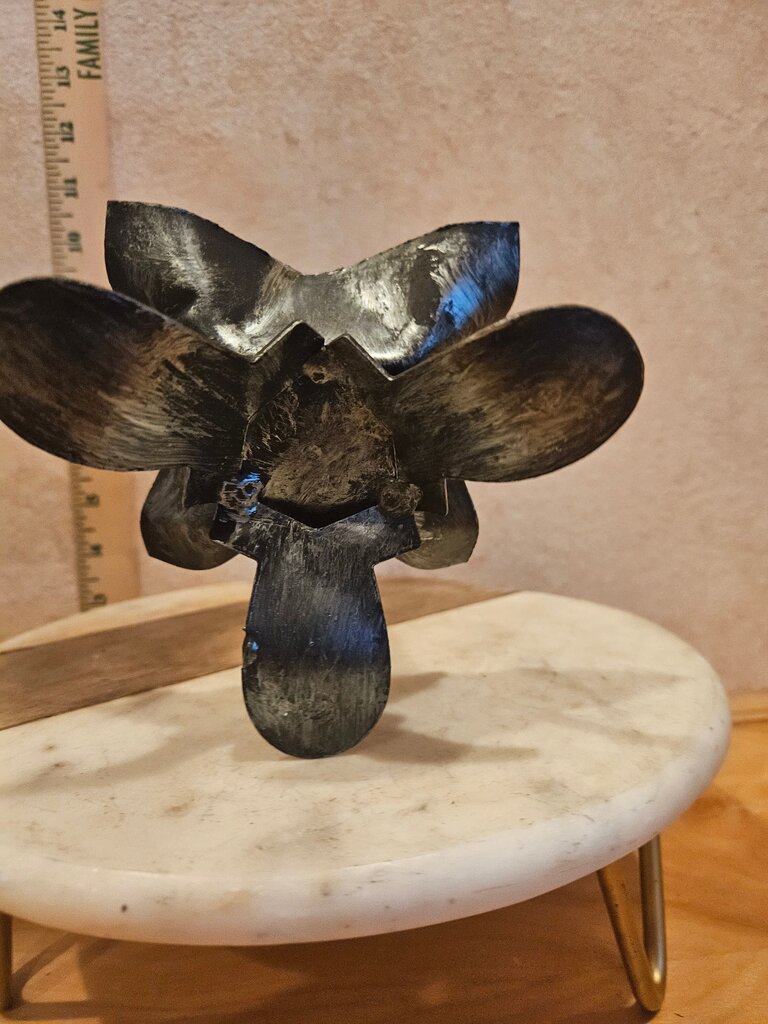 French vintage wrought iron candlestick holder rusty candle holder, Metal Flower Sculpture candle holder