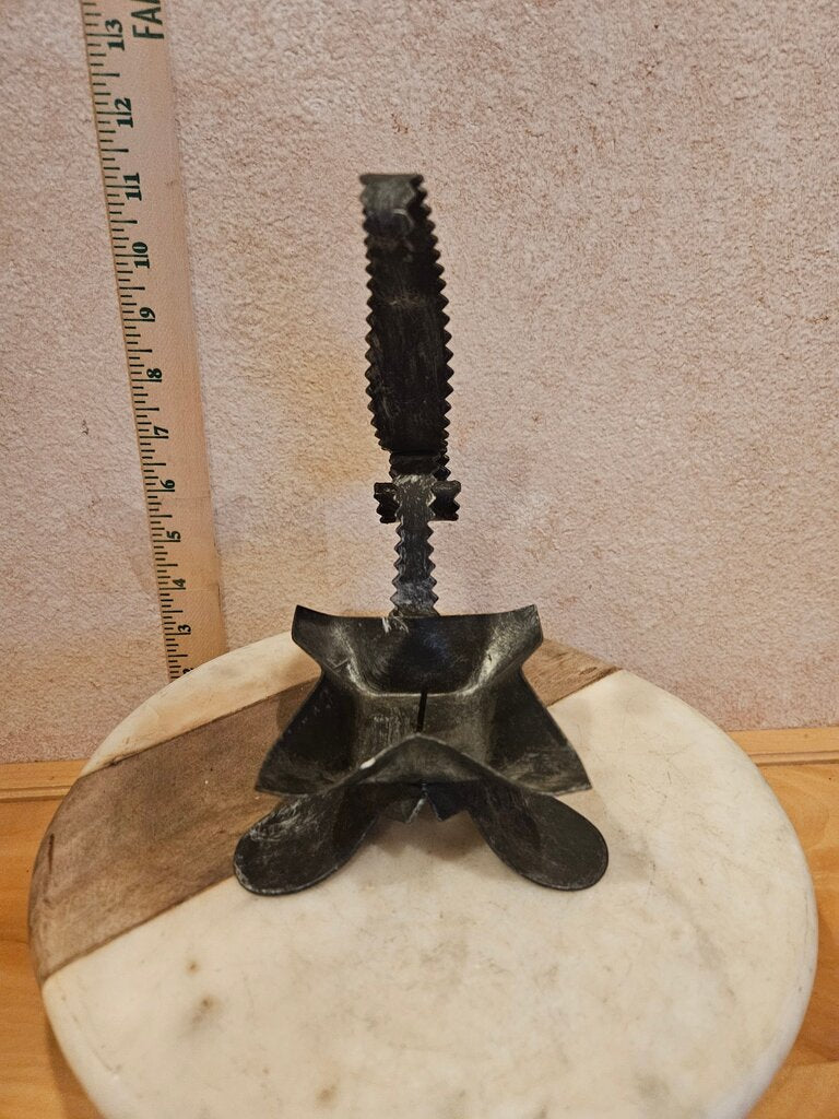 French vintage wrought iron candlestick holder rusty candle holder, Metal Flower Sculpture candle holder
