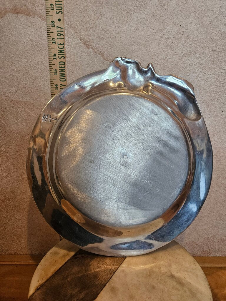 Vintage Hacienda Real Pewter Serving Tray Platter Appetizer Mexico Dolphin Fish, Dolphin, Sea Design