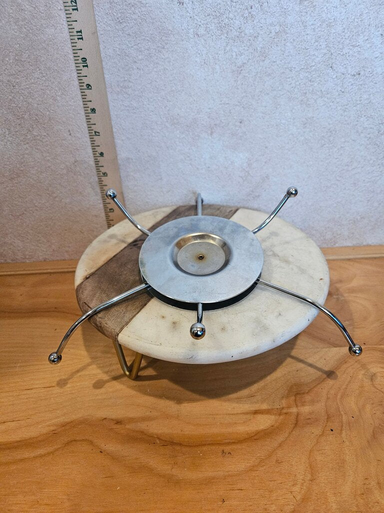 Vintage Mid-Century Modern "2875 Clear" Relish Dish Holder, Atomic Lazy Susan Chrome Stand riser display