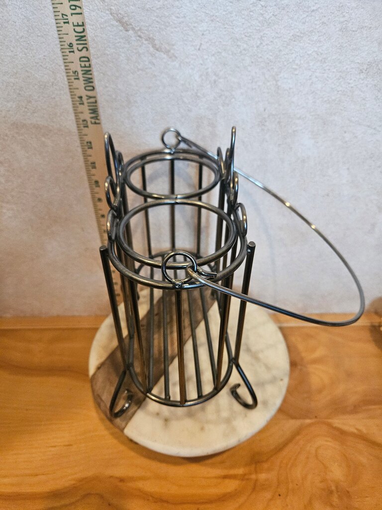 Vintage double wine bottle metal basket with handle for carrying