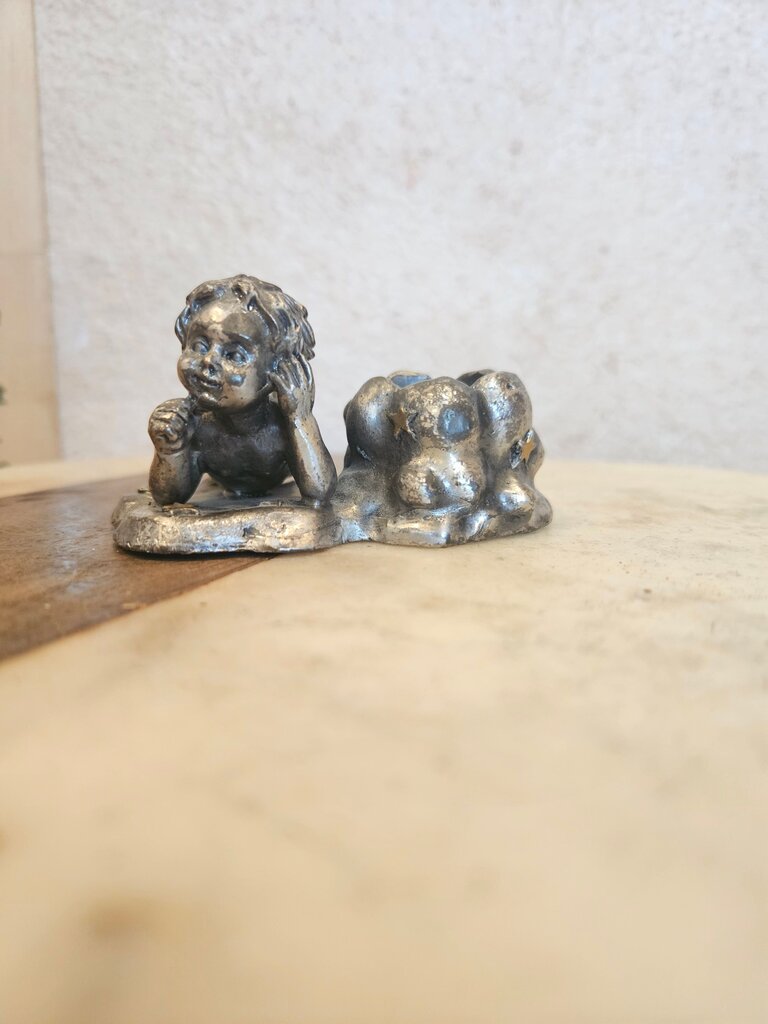 SOP Pewter Cupid Cherub Winged Angel Candle Holder Diorama Miniature Figurine
