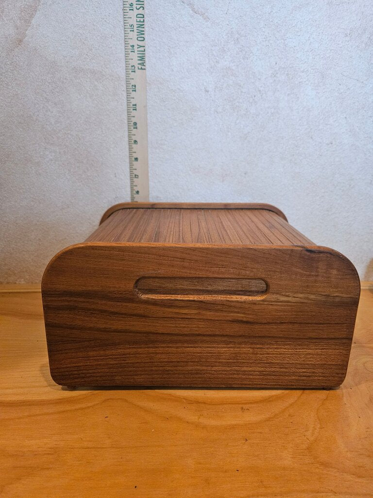 Vintage Mid Century Wood Tambour Roll Top Storage Box Desk Organizer