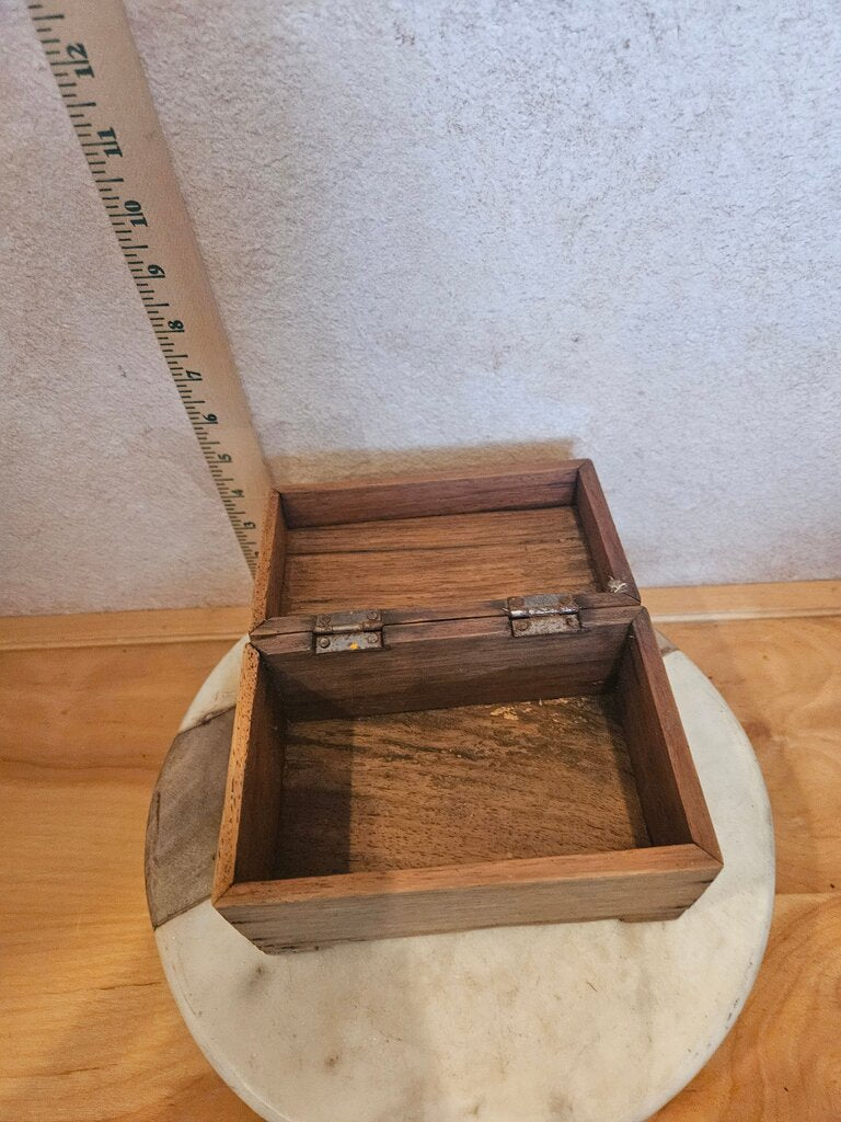 Vintage Hinged Wooden Box, Rustic Index Card Wood File Box Office Kitchen Recipe holder farmhouse