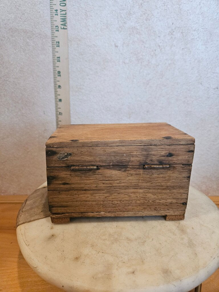 Vintage Hinged Wooden Box, Rustic Index Card Wood File Box Office Kitchen Recipe holder farmhouse