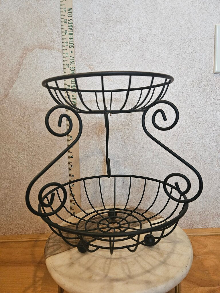 Vintage Metal Tiered Black scroll design Fruit Basket Farmhouse/French Country