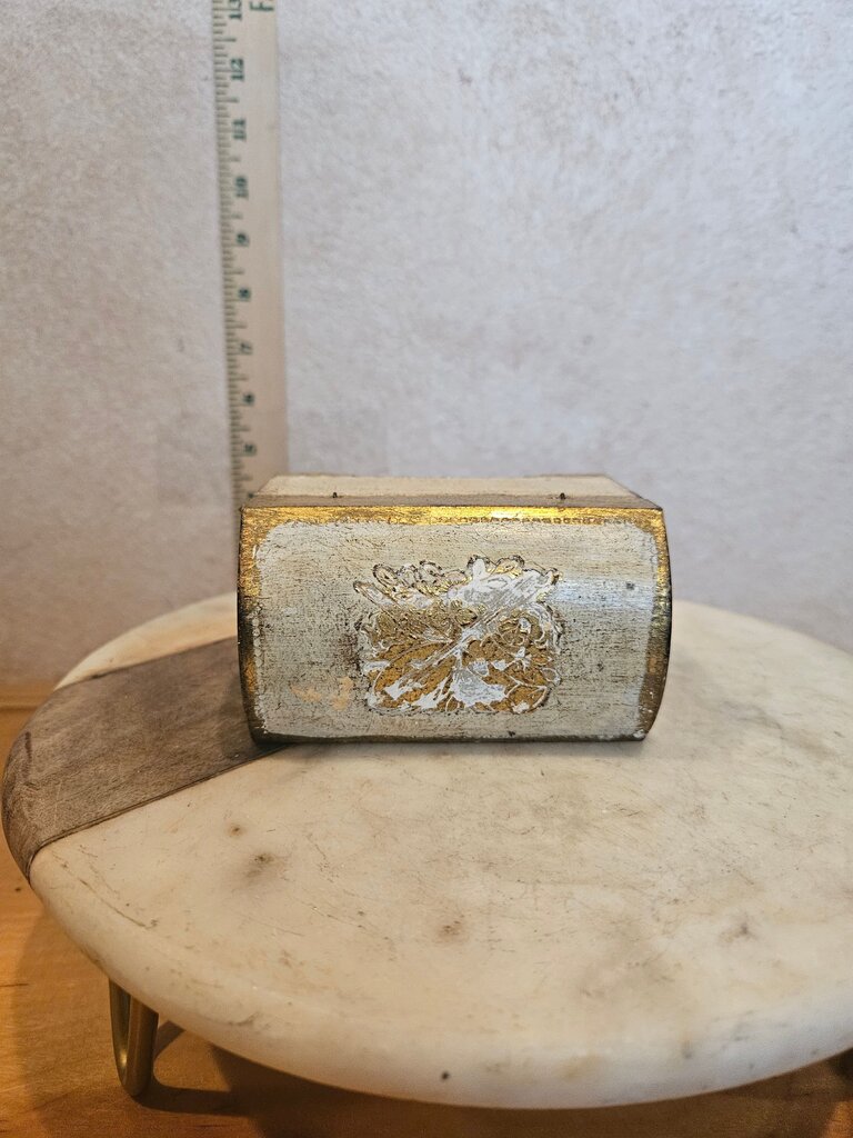 Vintage Gilded Jewelry Gold & White Keepsake Florentine Trunk Italian Jewelry Box Made in Italy Domed Treasure Chest