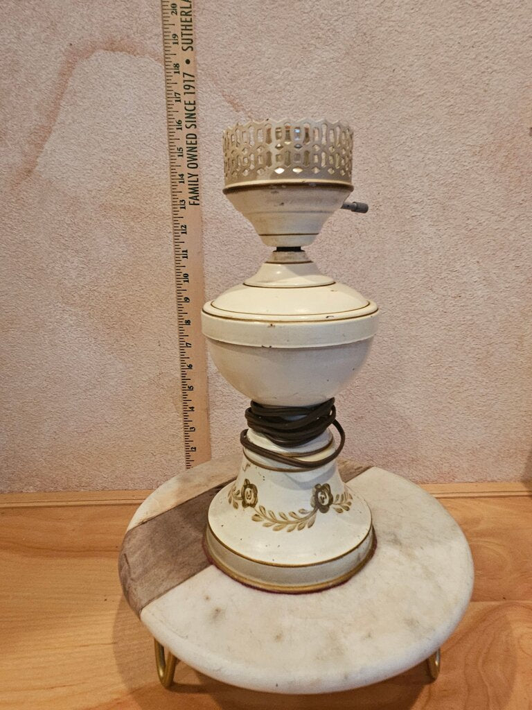 Vintage Mid Century Metal French Provincial Cream and Gold Column Table Lamp