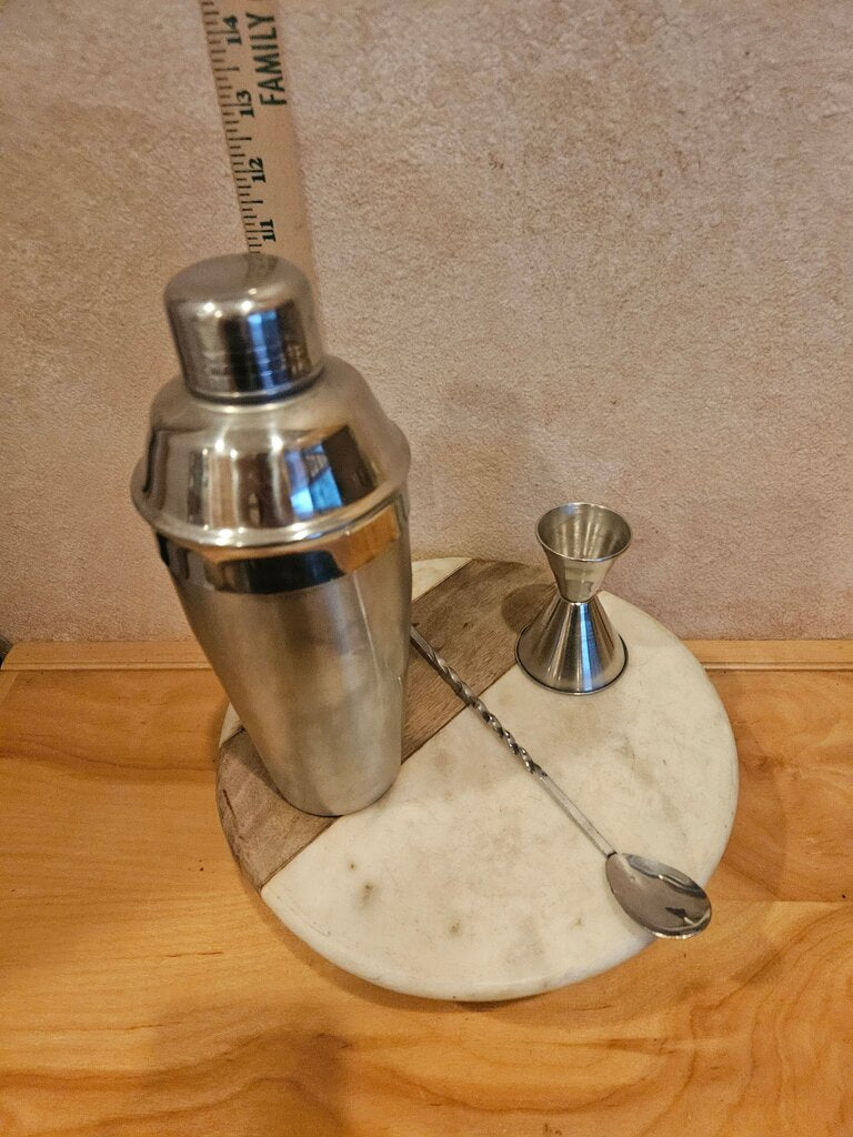Vintage wazir chand Stainless Steel Cocktail Shaker Measure Strainer Stir Stick Kitchen Bar Barware