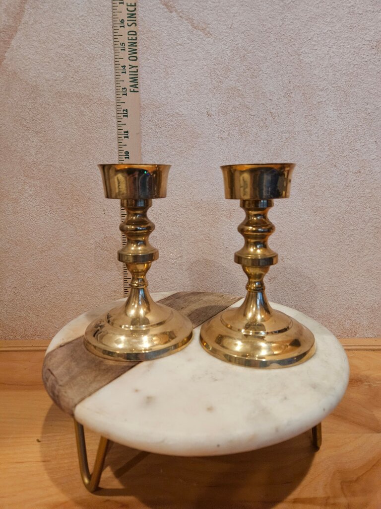2 Matching Vintage Brass Candlestick Holders unique wide top