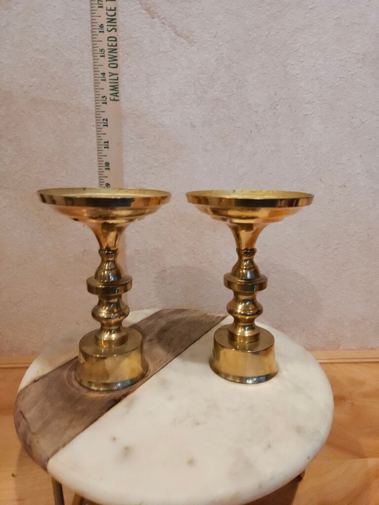 2 Matching Vintage Brass Candlestick Holders unique wide top