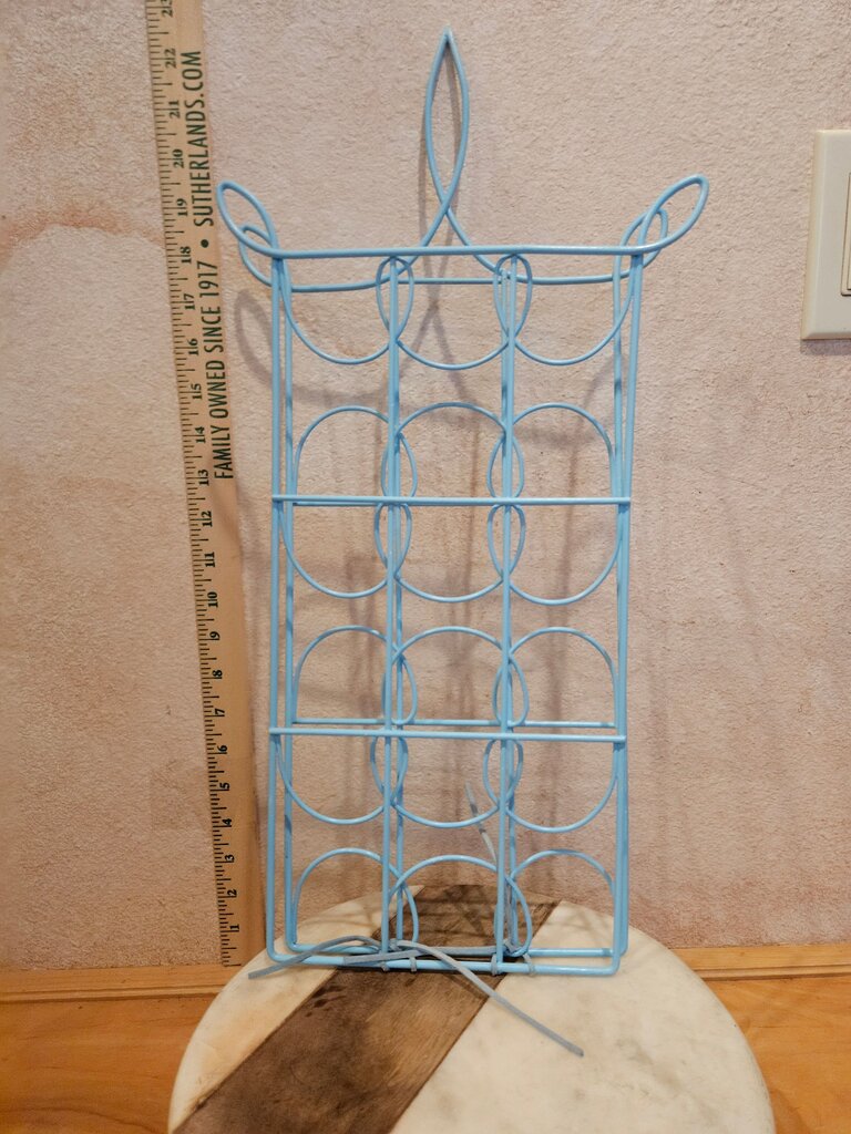 Vintage Wall Mount Robin Egg Blue Wire Photo Picture Card Display Rack upcycle to jewelry belt scarf holder
