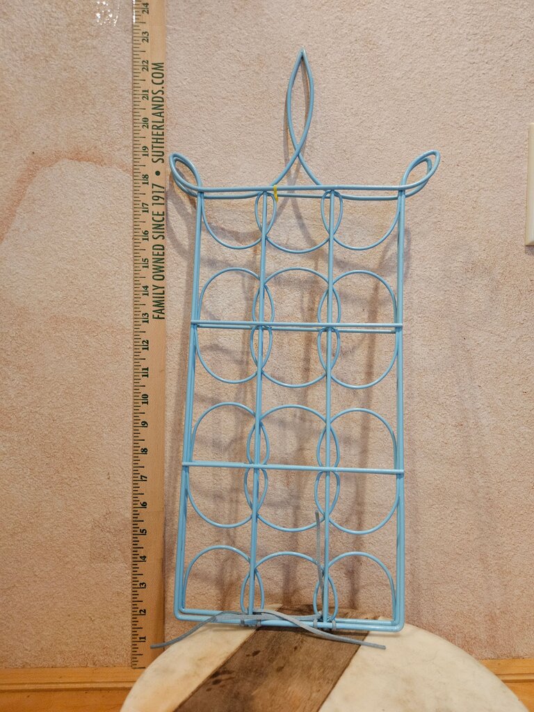 Vintage Wall Mount Robin Egg Blue Wire Photo Picture Card Display Rack upcycle to jewelry belt scarf holder