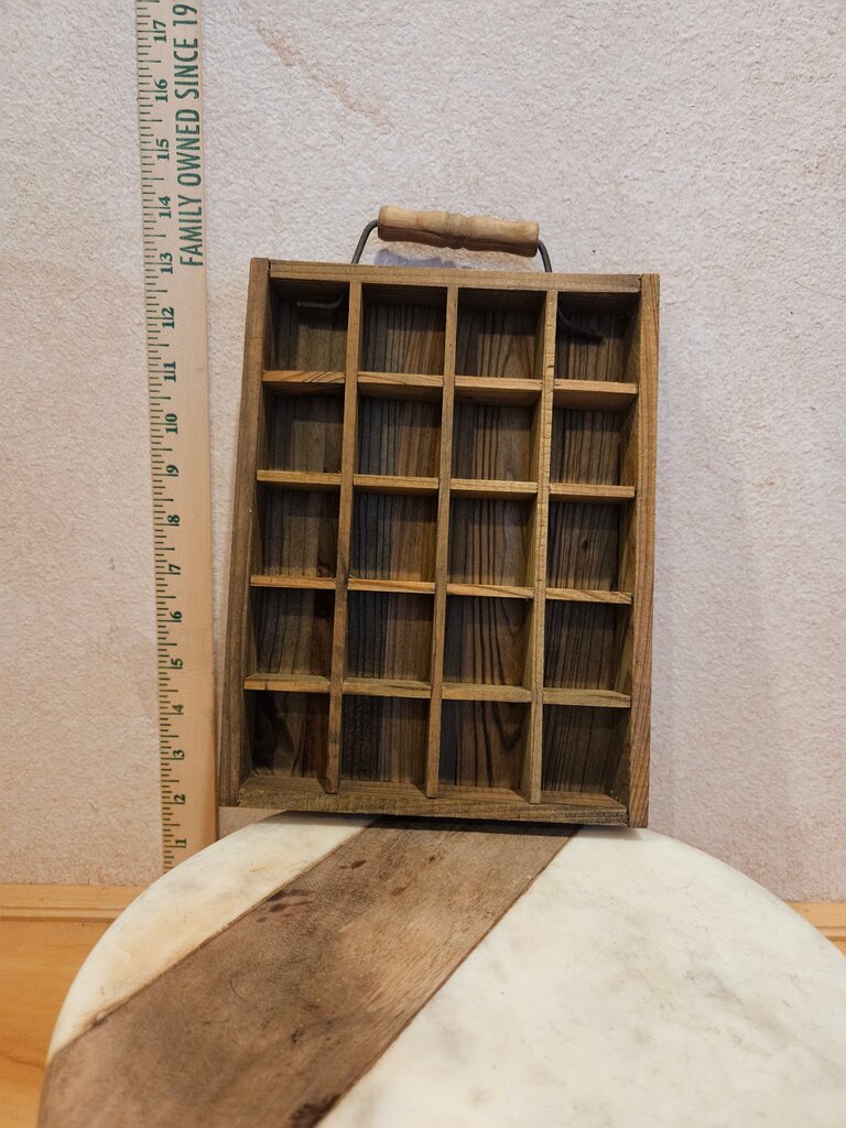 Rustic Vintage wooden thimble display mini curios, knick knack shelf home wall decor. Miniature collection, oddities display case w Handle