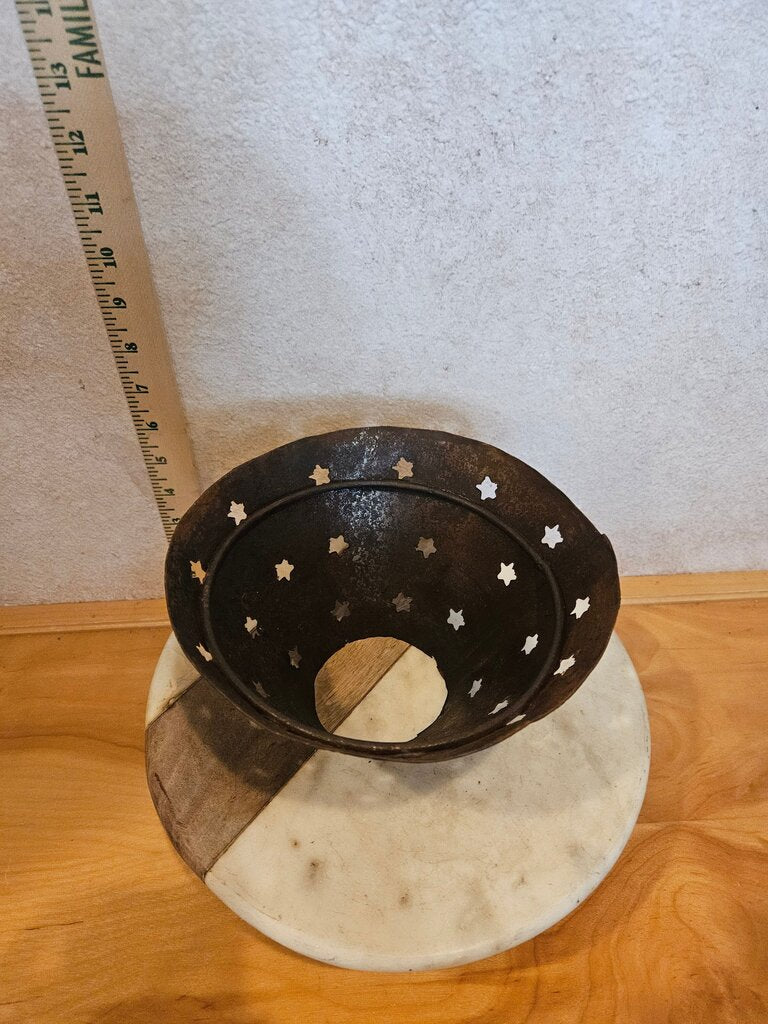 Vintage Primitive Metal Punched Out Star Cutout Shade to top Candle / mason jar topper farmhouse lamp