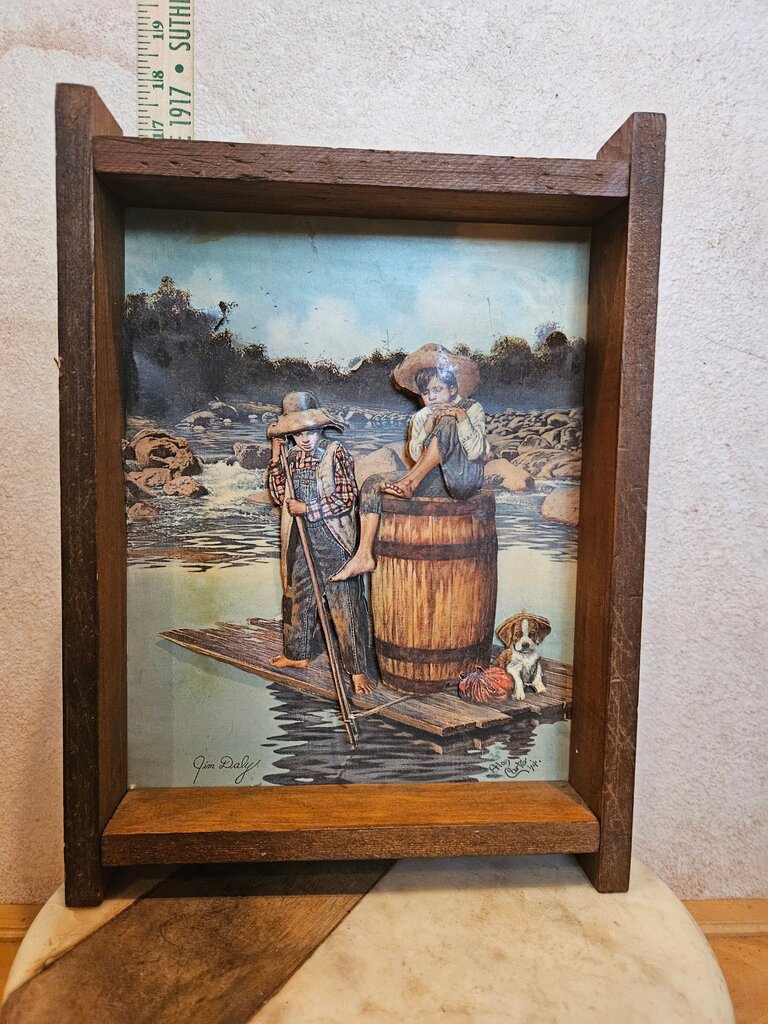 Vintage Wood Framed Jim Daly Art Work & Frame